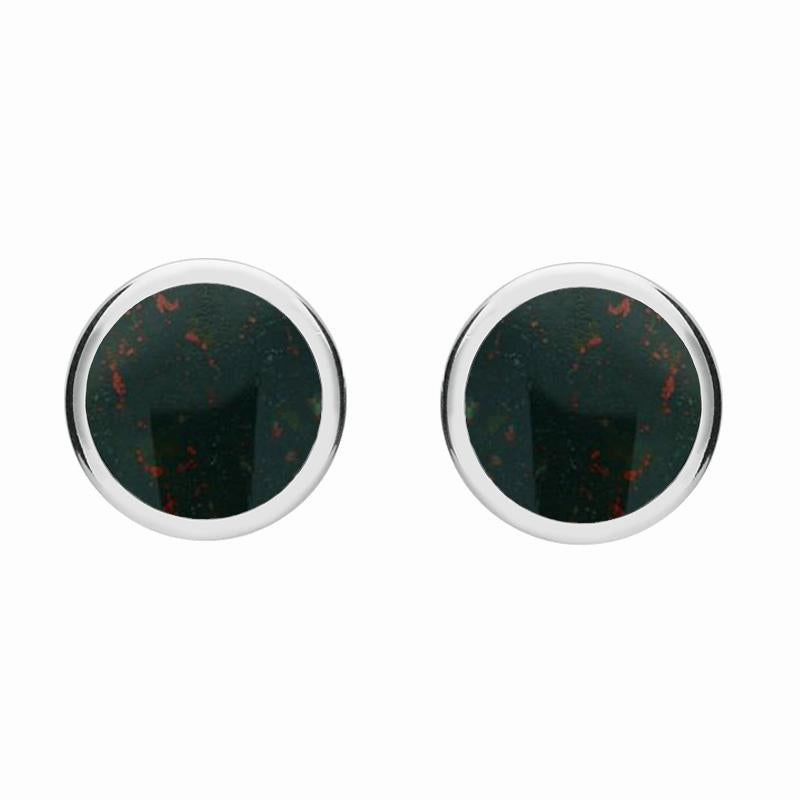 Sterling Silver Bloodstone Round Stud Earrings