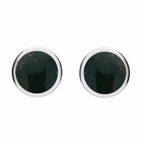 Sterling Silver Bloodstone Round Stud Earrings