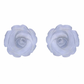 Sterling Silver Blue Chalcedony Tuberose 10mm Rose Stud Earrings