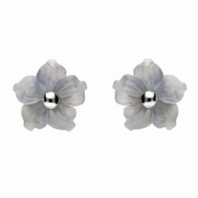 Sterling Silver Blue Chalcedony Tuberose 8mm Carnation Stud Earrings