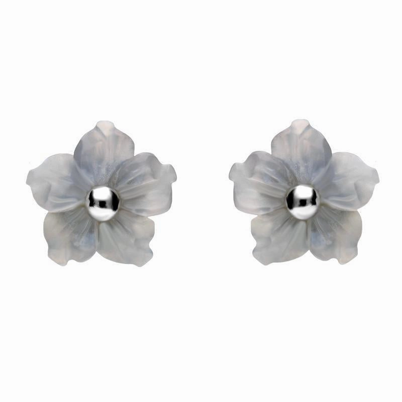 Sterling Silver Blue Chalcedony Tuberose 8mm Carnation Stud Earrings