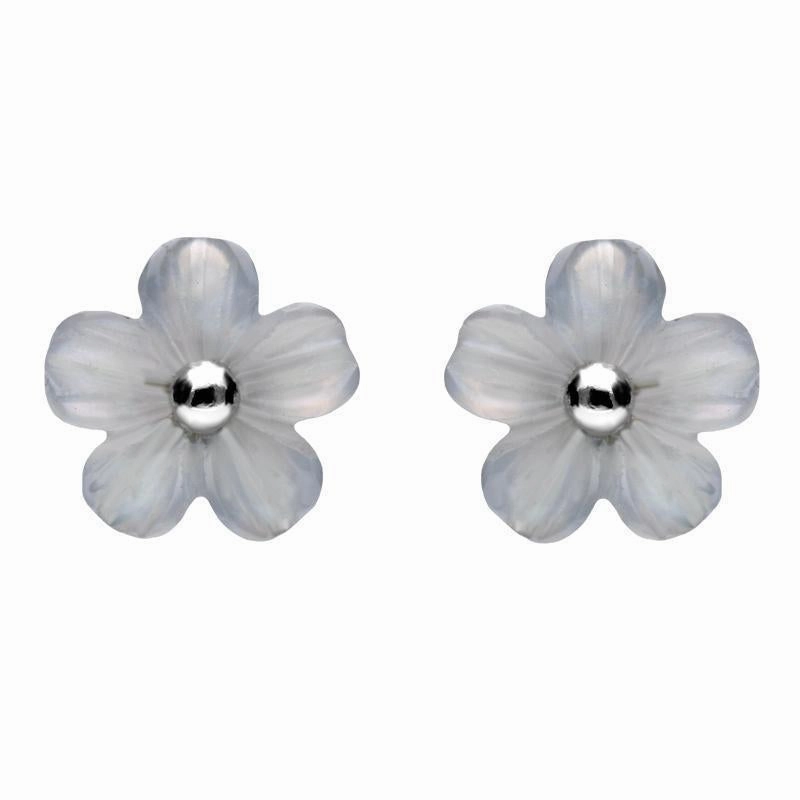 Sterling Silver Blue Chalcedony Tuberose 8mm Desert Rose Stud Earrings