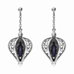 Sterling Silver Blue Goldstone Flore Filigree Drop Earrings