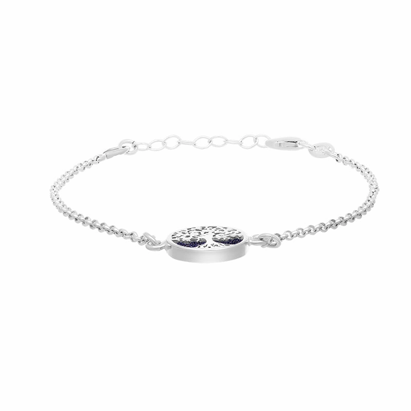 Sterling Silver Blue Goldstone Round Tree of Life Chain Bracelet