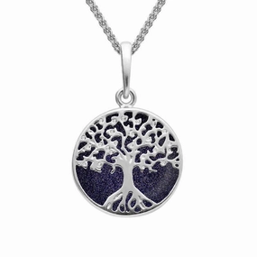Sterling Silver Blue Goldstone Small Round Tree Of Life Necklace