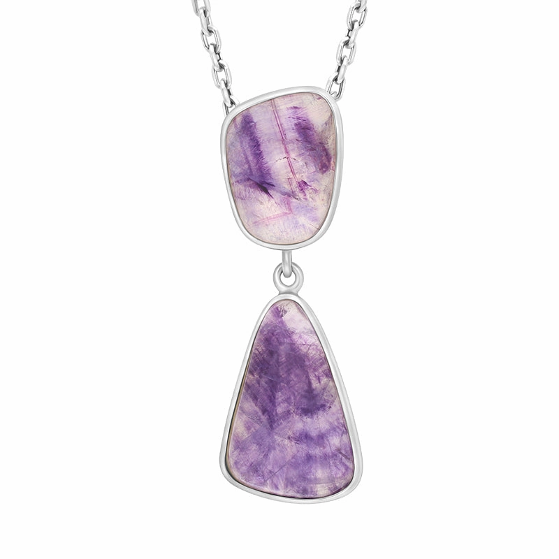Sterling Silver Blue John 2 Stone Abstract Drop Necklace D