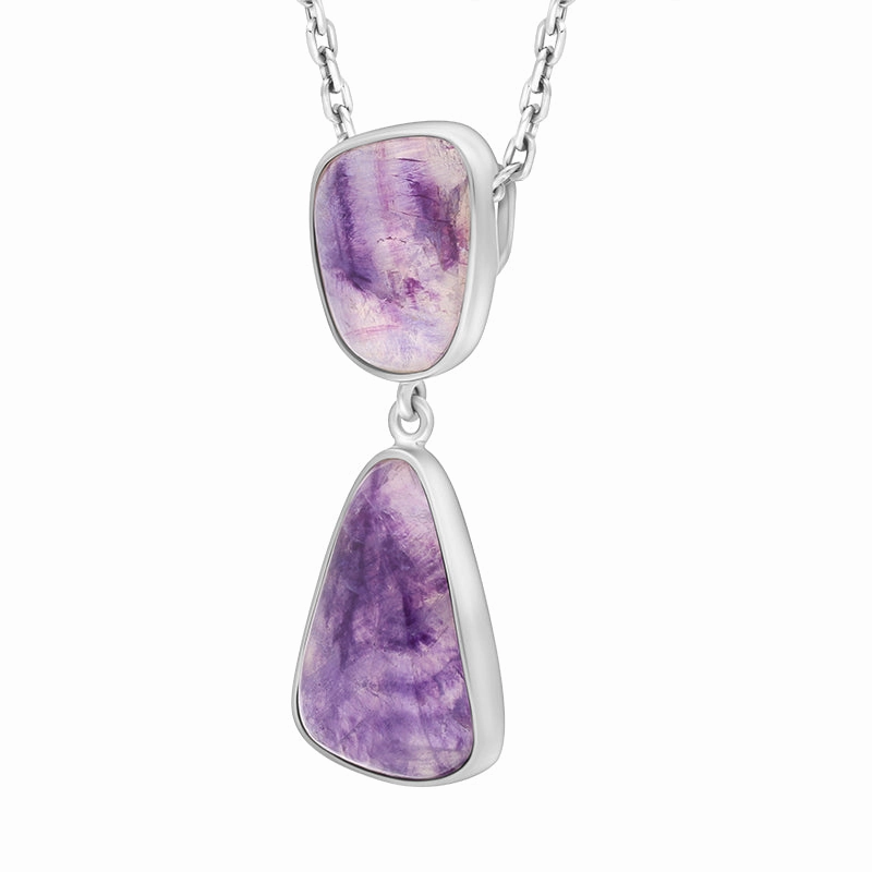Sterling Silver Blue John 2 Stone Abstract Drop Necklace D