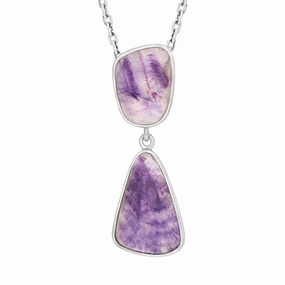 Sterling Silver Blue John 2 Stone Abstract Drop Necklace D