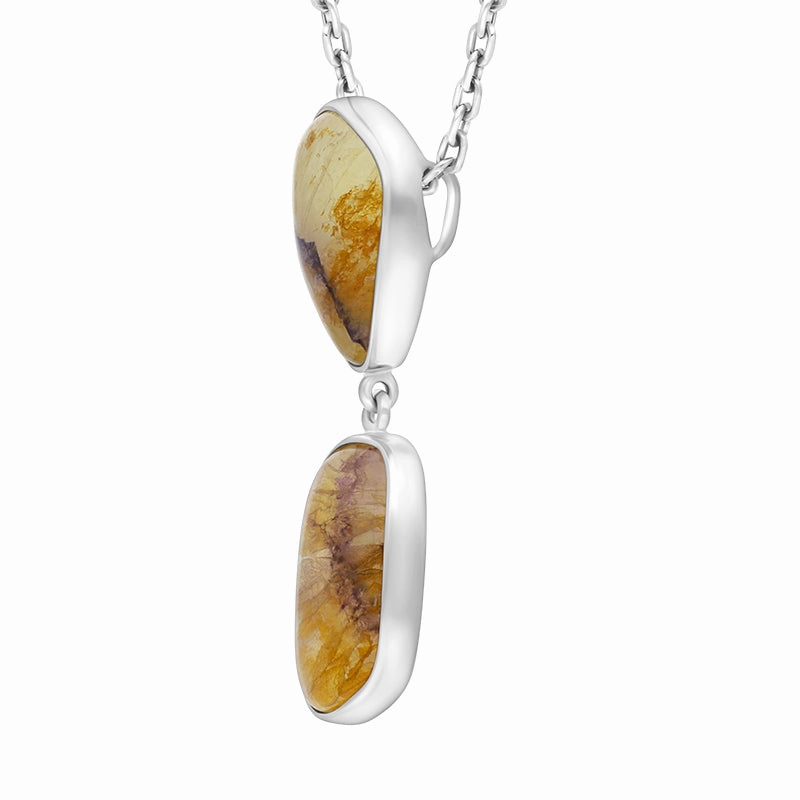Sterling Silver Blue John Abstract Oval Two Stone Drop Necklace D