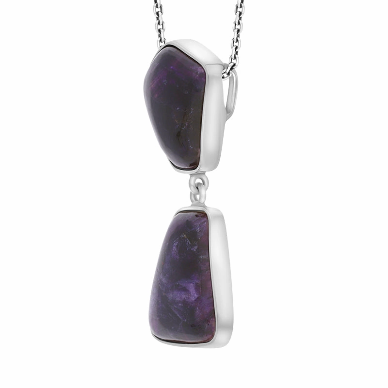 Sterling Silver Blue John Abstract Two Stone Drop Necklace D
