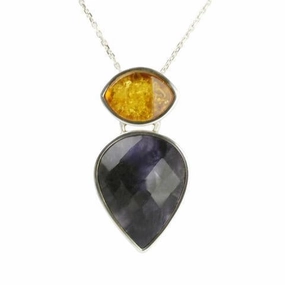 Sterling Silver Blue John and Amber Necklace