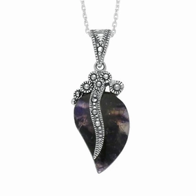 Sterling Silver Blue John and Marcasite Wave Bail Pear Necklace