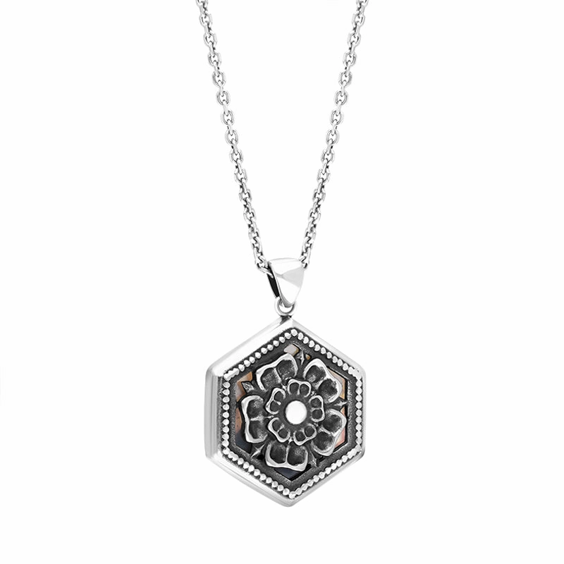 Sterling Silver Blue John Chatsworth House & Garden Reversible Hexagon Necklace D