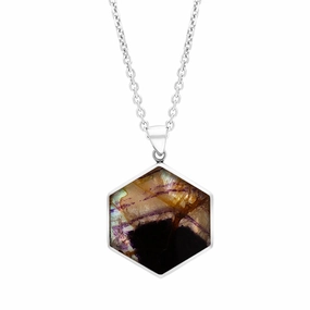 Sterling Silver Blue John Chatsworth House & Garden Reversible Hexagon Necklace D