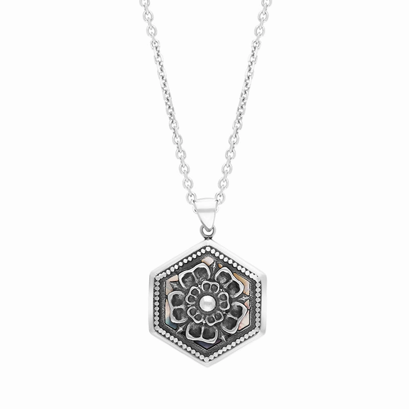 Sterling Silver Blue John Chatsworth House & Garden Reversible Hexagon Necklace D