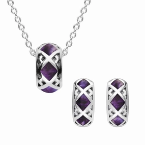 Sterling Silver Blue John Curved Crossover Two Piece Set