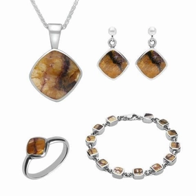 Sterling Silver Blue John Cushion Shaped Four Piece Set