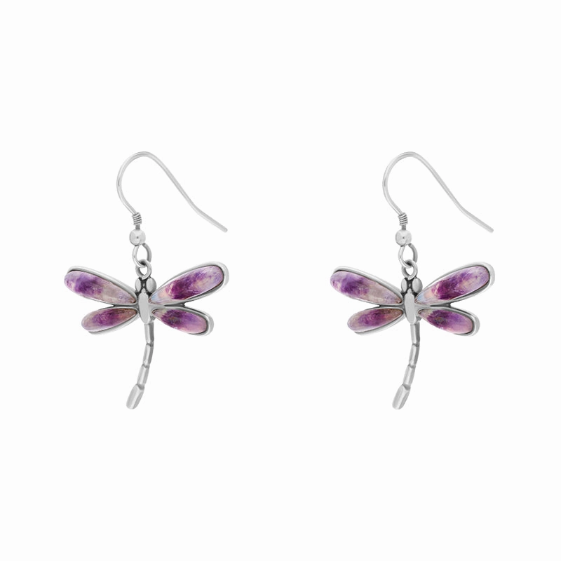 Sterling Silver Blue John Dragonfly Drop Earrings