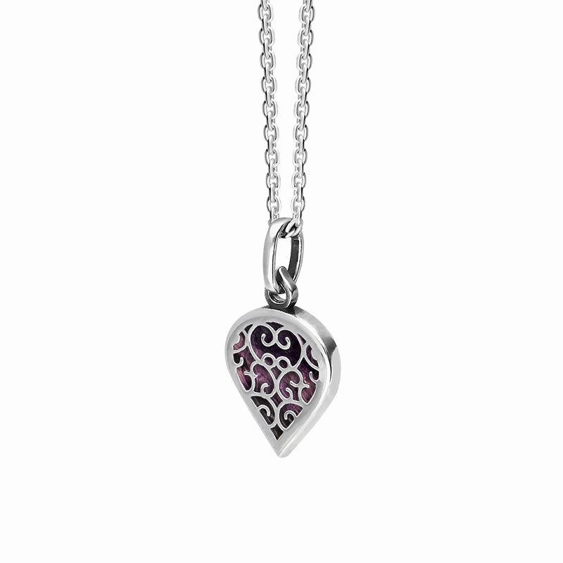 Sterling Silver Blue John Flore Filigree Small Heart Necklace