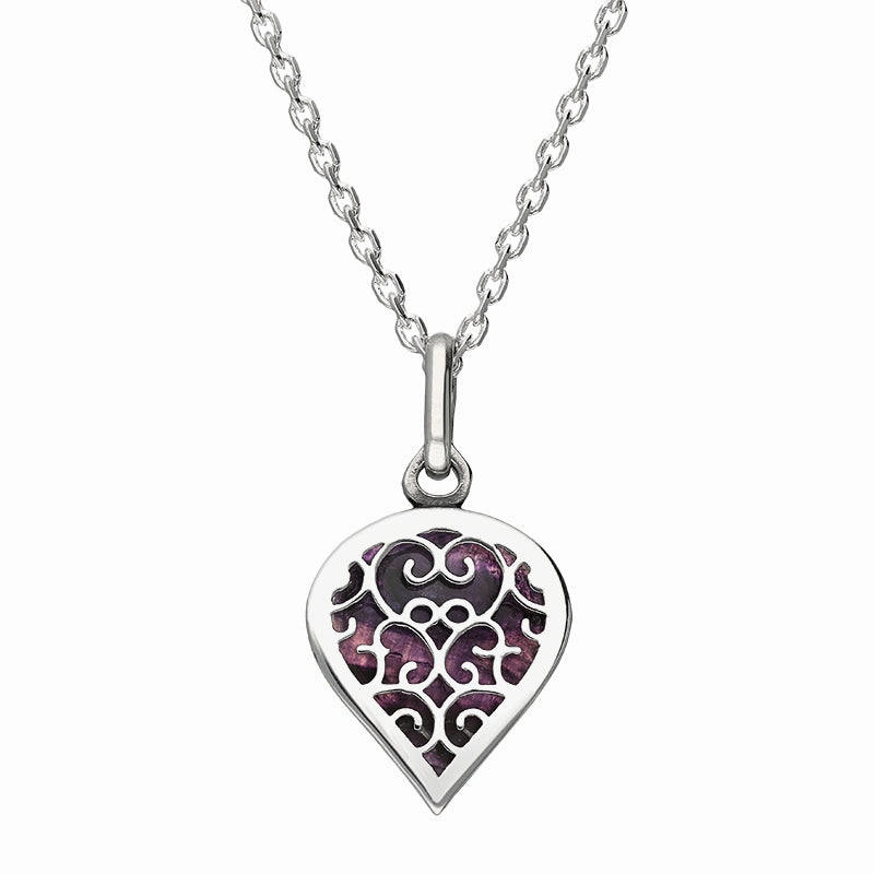 Sterling Silver Blue John Flore Filigree Small Heart Necklace