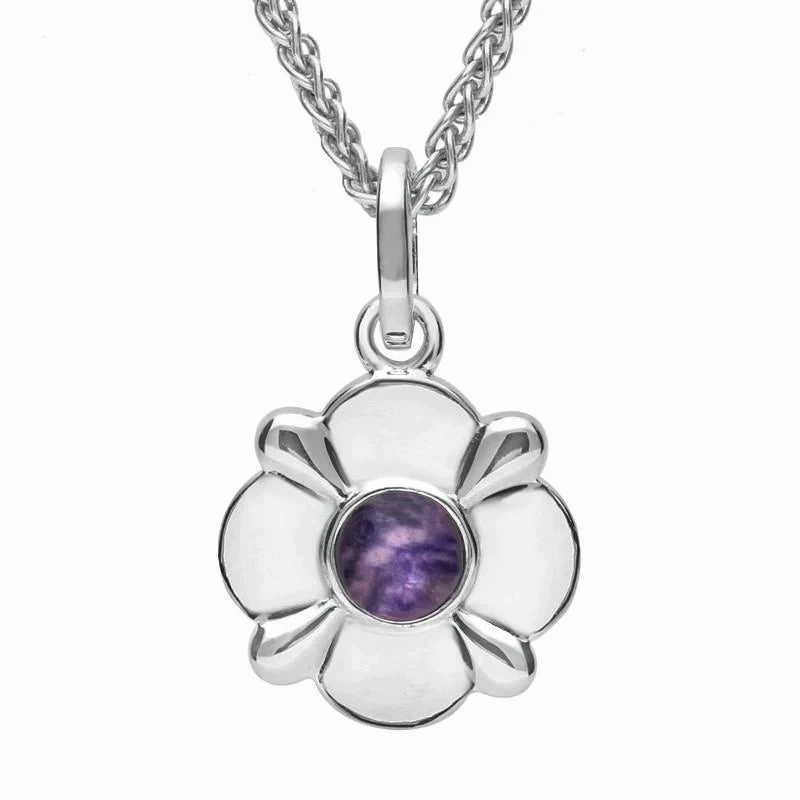 Sterling Silver Blue John Four Petal Flower Necklace