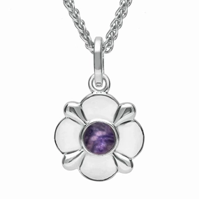 Sterling Silver Blue John Four Petal Flower Necklace