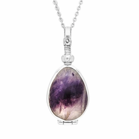 Sterling Silver Blue John Glass Pear Locket Necklace