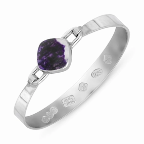 Sterling Silver Blue John Hallmark Wide Cushion Bangle