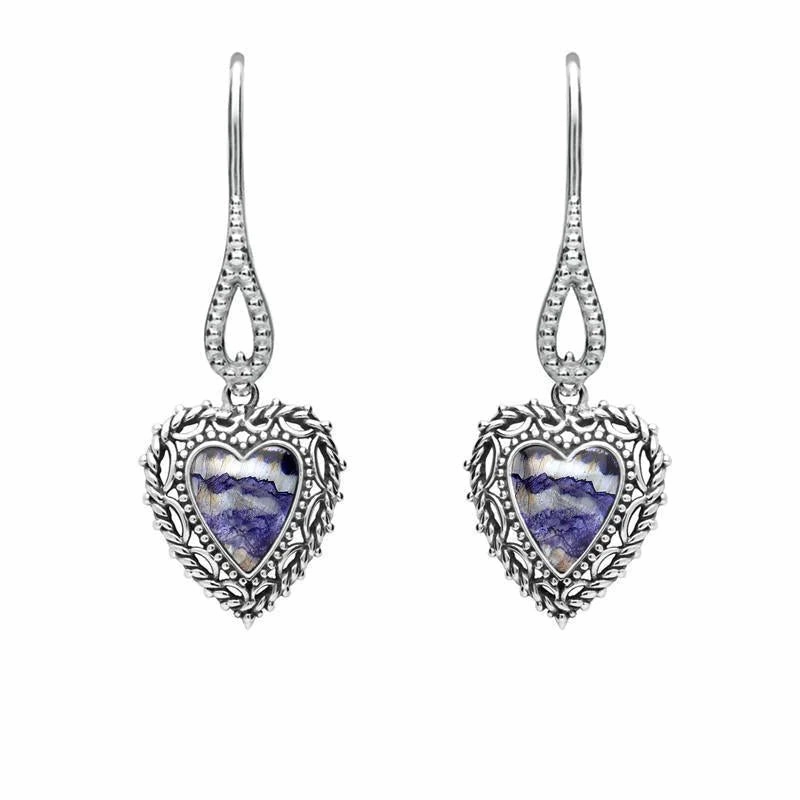 Sterling Silver Blue John Heart Drop Earrings