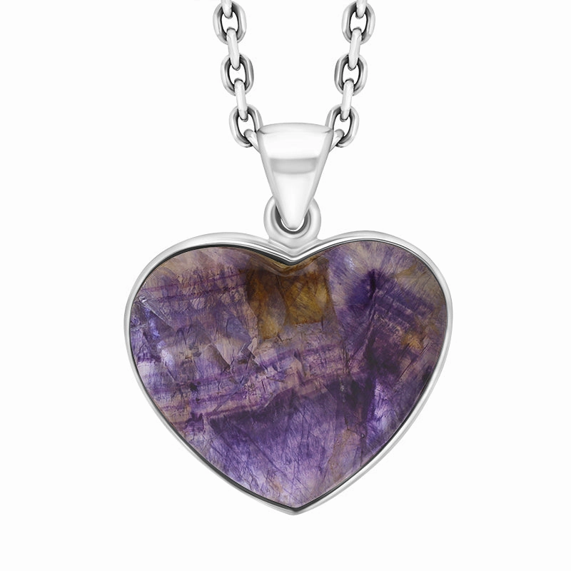 Sterling Silver Blue John Heart Pendant Necklace D