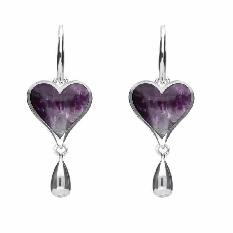 Sterling Silver Blue John Heart Teardrop Drop Hook Earrings