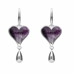 Sterling Silver Blue John Heart Teardrop Drop Hook Earrings