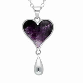 Sterling Silver Blue John Heart Teardrop Necklace