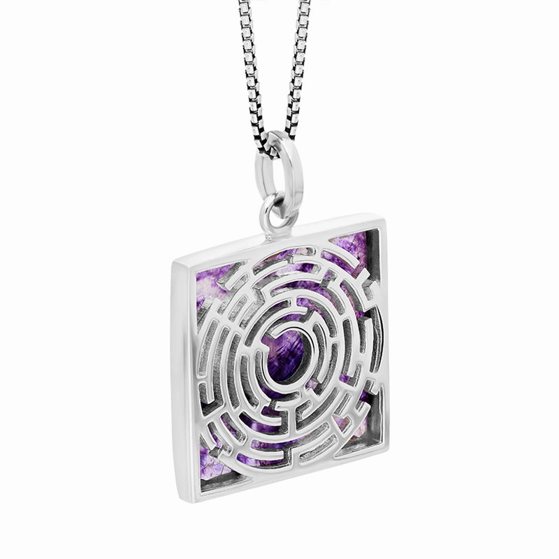 Sterling Silver Blue John House & Garden Open Square Maze Necklace