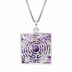 Sterling Silver Blue John House & Garden Open Square Maze Necklace