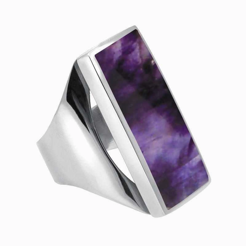 Sterling Silver Blue John Large Oblong Ring