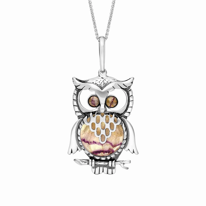 Sterling Silver Blue John Large Owl Necklace