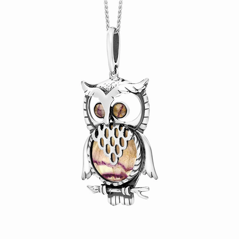 Sterling Silver Blue John Large Owl Necklace