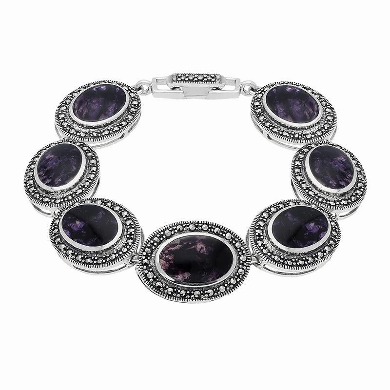 Sterling Silver Blue John Marcasite Framed Oval Bracelet