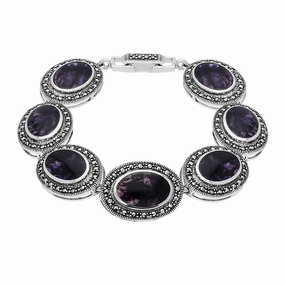 Sterling Silver Blue John Marcasite Framed Oval Bracelet