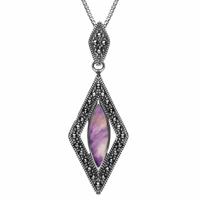 Sterling Silver Blue John Marcasite Marquise Necklace