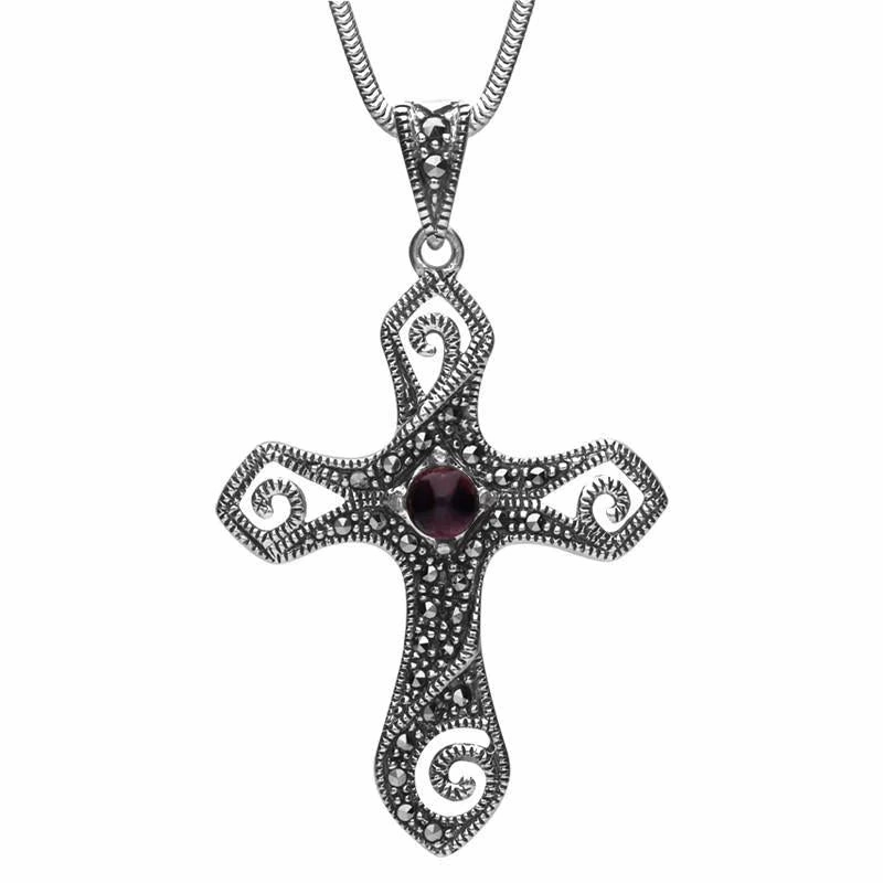 Sterling Silver Blue John Marcasite Swirl Cross Necklace