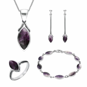 Sterling Silver Blue John Marquise Four Piece Set