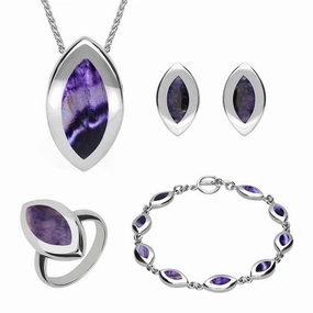 Sterling Silver Blue John Marquise Four Piece Set