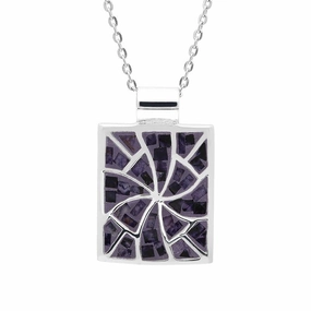 Sterling Silver Blue John Mosaic Fan Pattern Oblong Necklace D