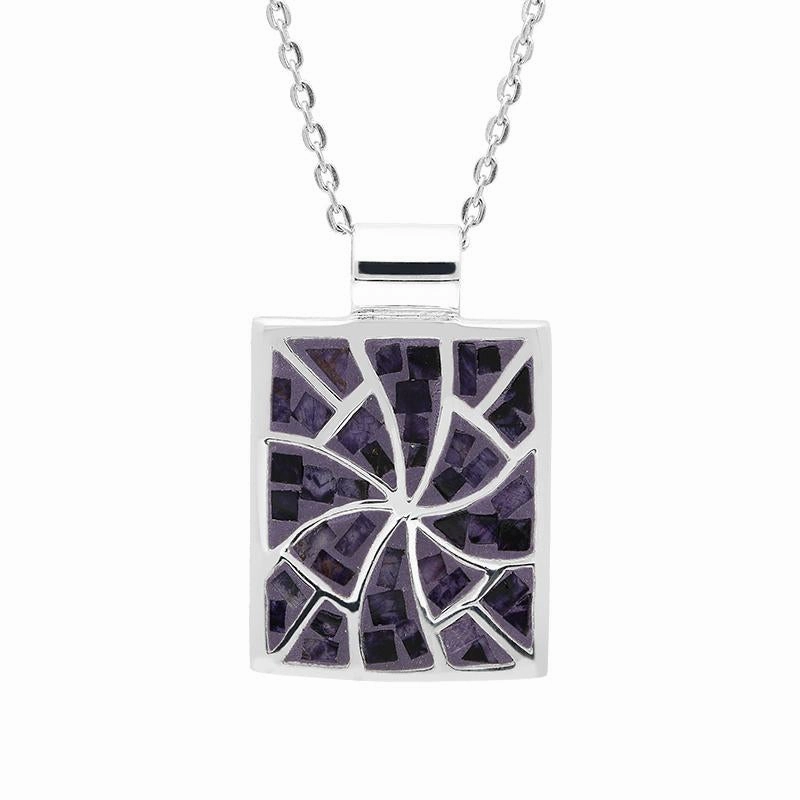 Sterling Silver Blue John Mosaic Fan Pattern Oblong Necklace D