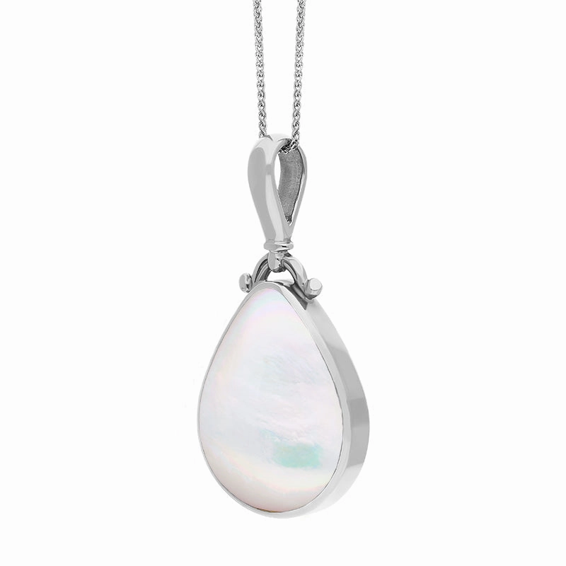 Sterling Silver Blue John Mother of Pearl Double Sided Pear Fob Necklace