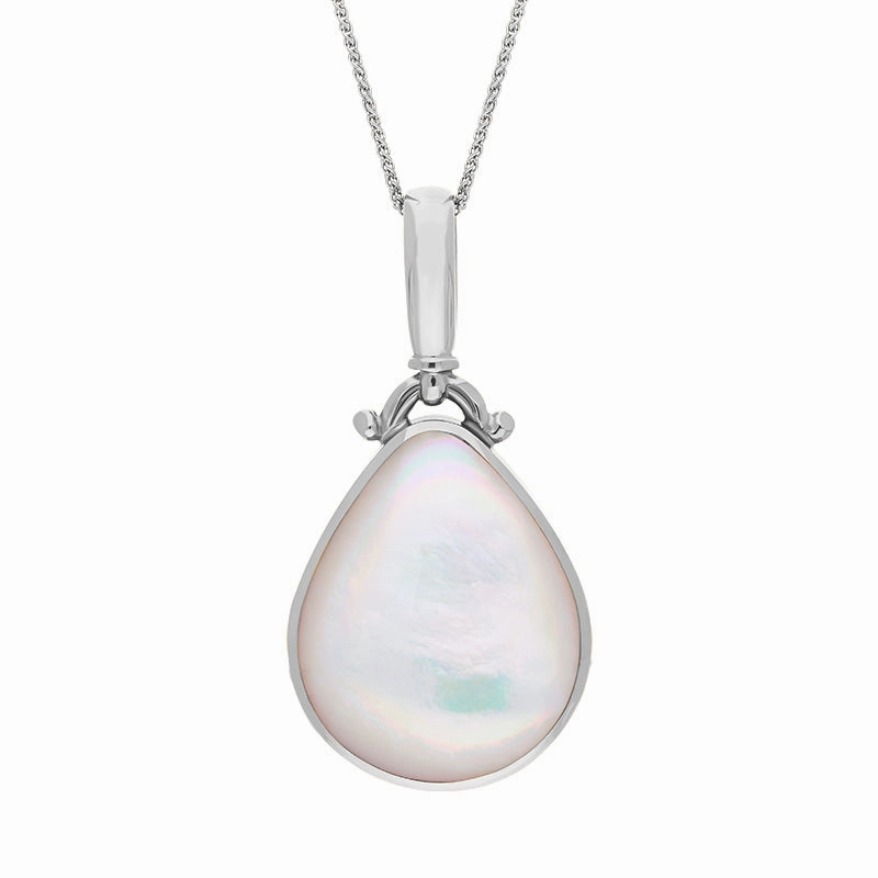Sterling Silver Blue John Mother of Pearl Double Sided Pear Fob Necklace
