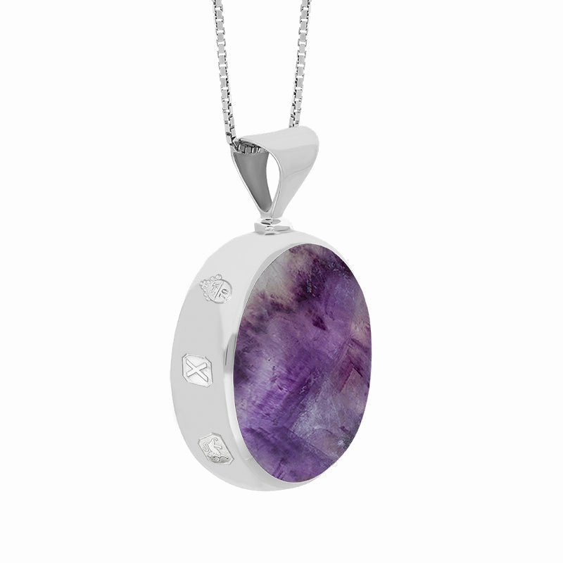 Sterling Silver Blue John Mother of Pearl Queens Jubilee Hallmark Double Sided Round Necklace D