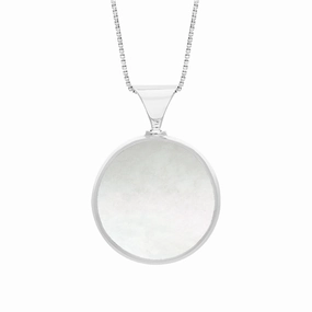 Sterling Silver Blue John Mother of Pearl Queens Jubilee Hallmark Double Sided Round Necklace D